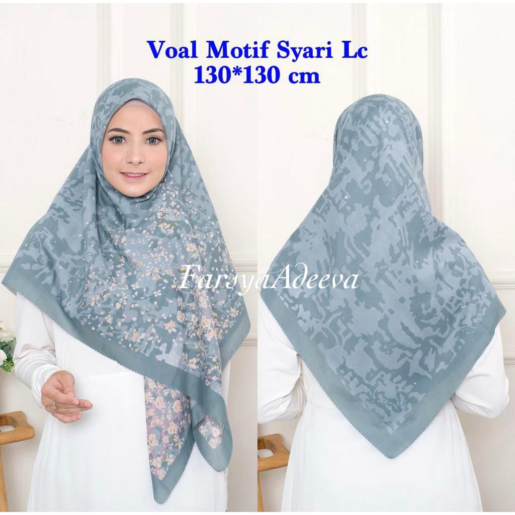 SERAGAM | New Hijab | 130 x 130 |Jilbab Segi Empat Syari Motif LC | Farsya Adeeva Voal Motif Syari L