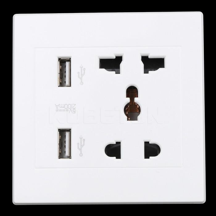 

PROMO - Taffware Stop Kontak Universal UK EU US & 2 Port USB Wall Socket -