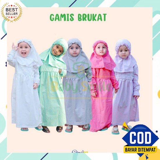 Gamis Anak Perempuan Kekinian Set Hijab Pakaian Muslim Kid Muslimah Setelan Jilbab Modern Dress Stel