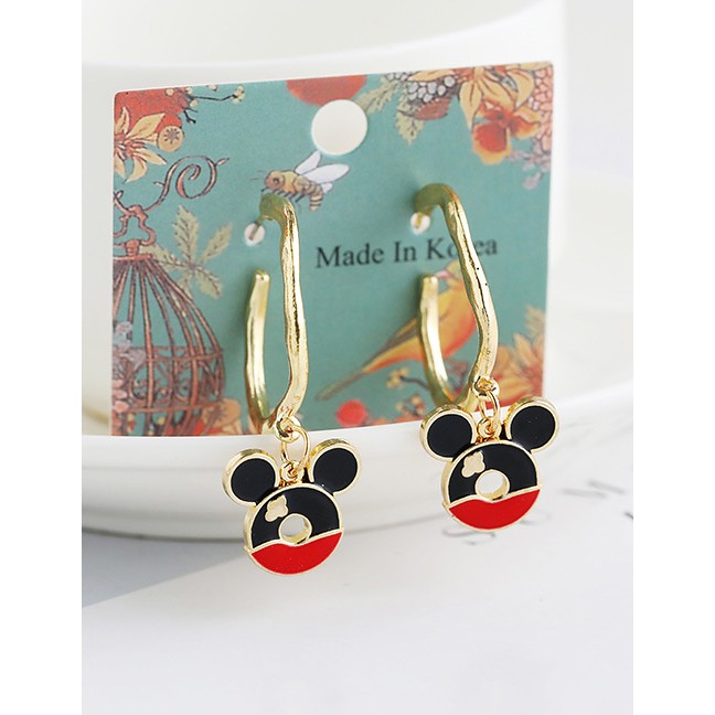 LRC Anting Tusuk Fashion Color Alloy Drop Glaze Mickey Stud Earrings K33604