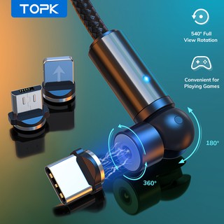 TOPK AM68 Kabel Data  Micro Usb Tipe C Magnetik Rotasi 540° Untuk iPhone Samsung Huawei Xiaomi