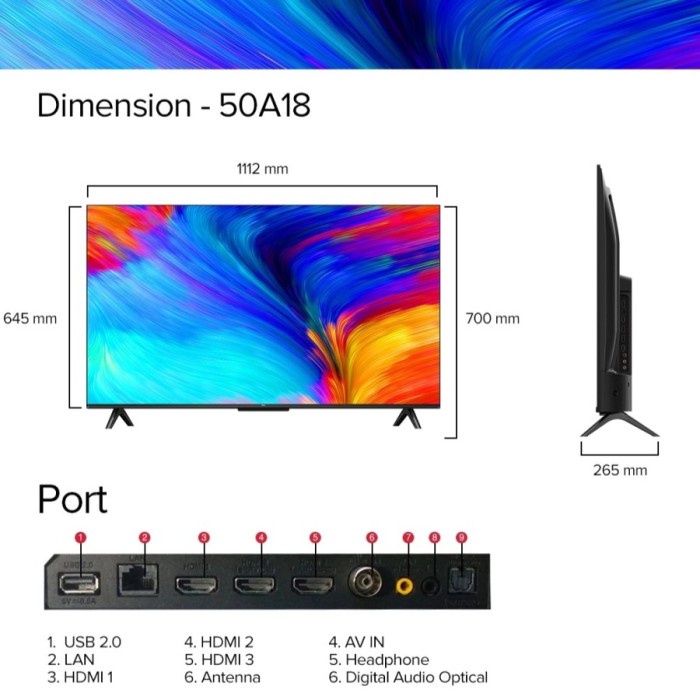 [Google TV] LED TCL 50 Inch 50A18 4K HDR 10 Frame Less Dolby Audio A18