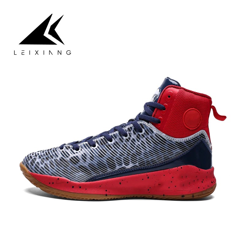 Sepatu basket New Men Basketball Shoes Blue/Red High Top Shockproof Basket Shoes Anti-skid Male