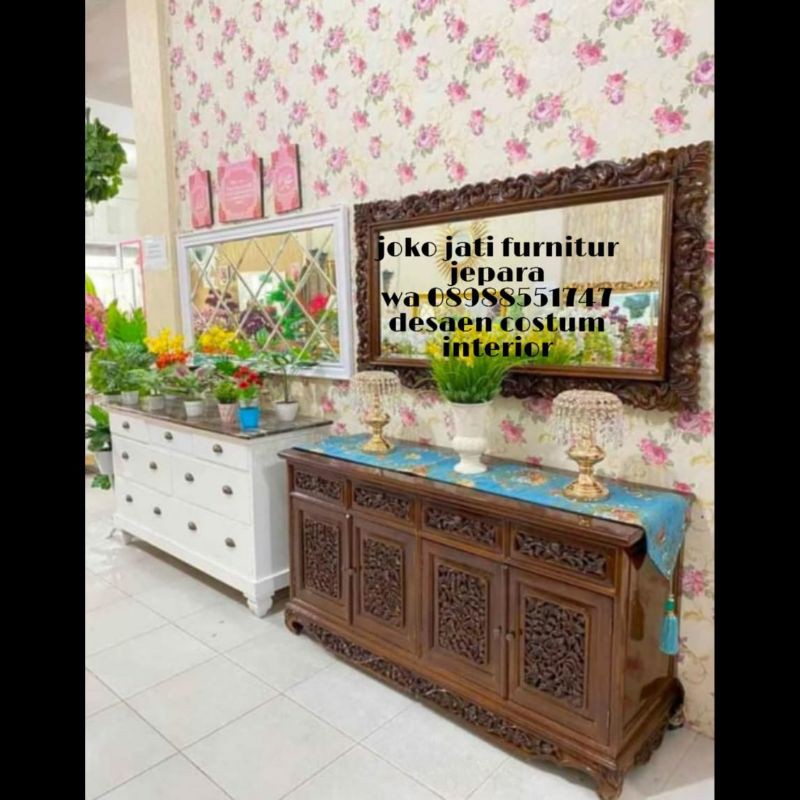 bufet tv cermin hias/meja tv/ bufet ukir