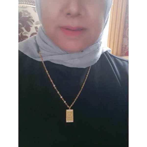 Kalung Titanium Set Liontin Model Coin Dan Kotak Kalung Hijab/ Panjang Anti Karat