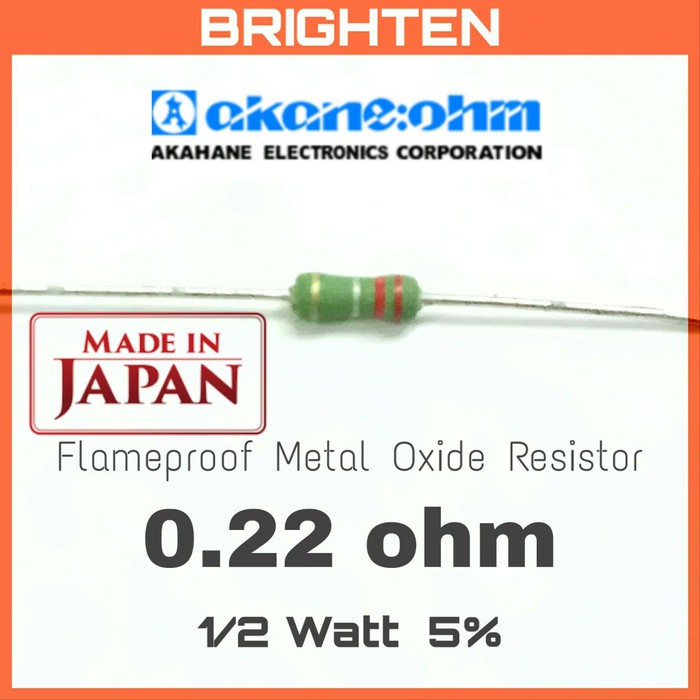 Resistor 0.22 ohm 1/2 Watt 5% R22 Flameproof Metal Oxide Resistor