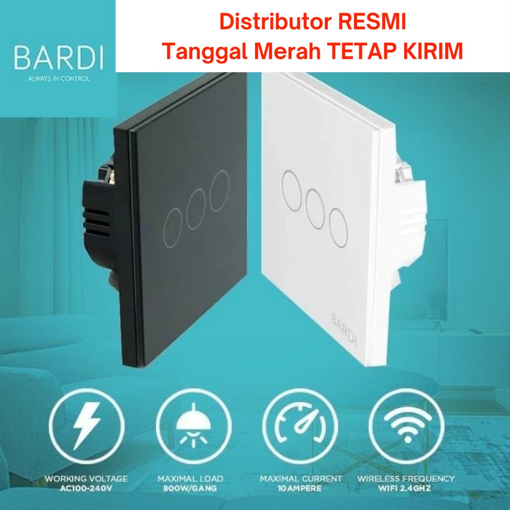 BARDI SMART WALL SWITCH EU 3 GANG WHITE/BLACK WIFI Touch WallSwitch Saklar Sakelar Pintar