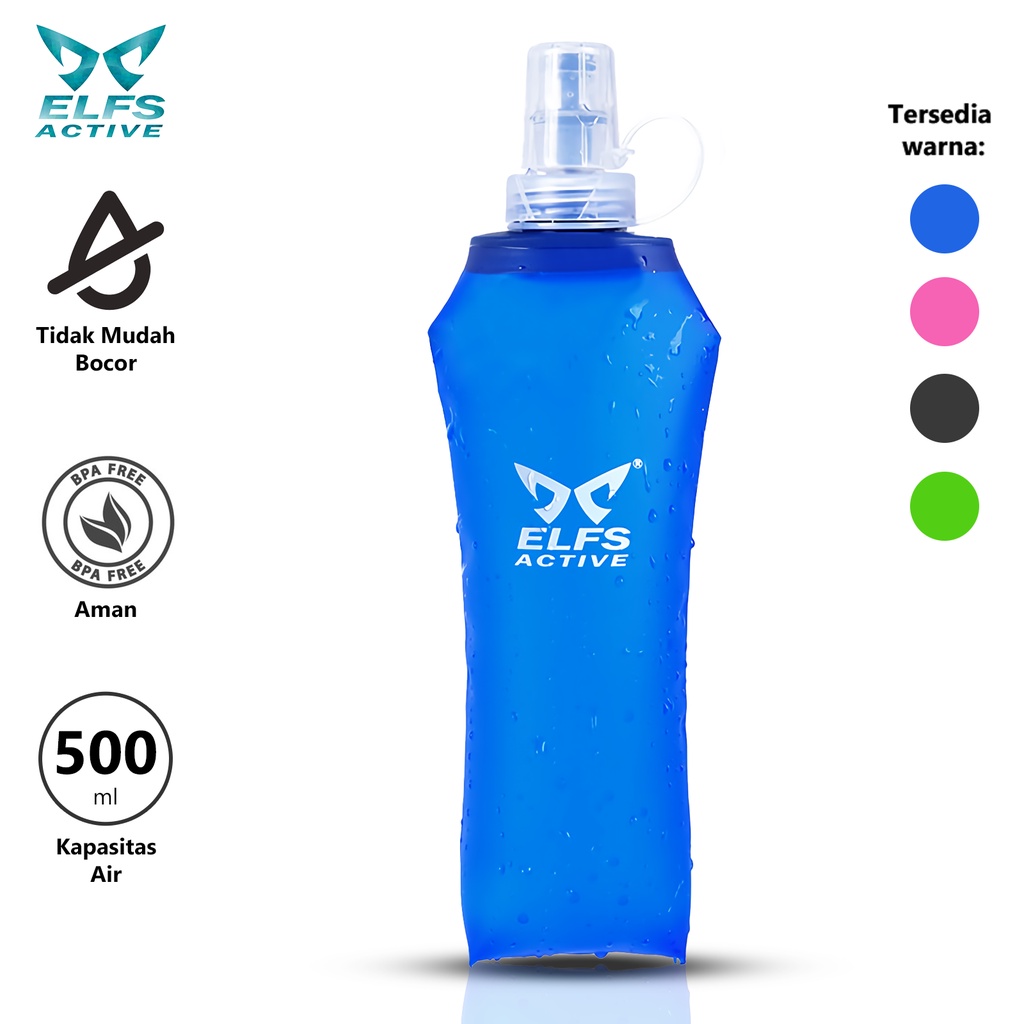 ELFS ACTIVE Foldable Soft Flask 500 ML Botol Air Minum Lipat Sport Water Bottle BPA Free