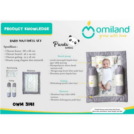 Set Matras Bayi + Bantal Guling Bayi Omiland Panda Series - OWM 3141