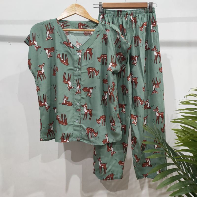 PIYAMA KANCING HITS NON KERAH/V-NECK PIYAMA KANCING BUSUI | PIYAMA RAYON | HOMEWEAR-NK AD