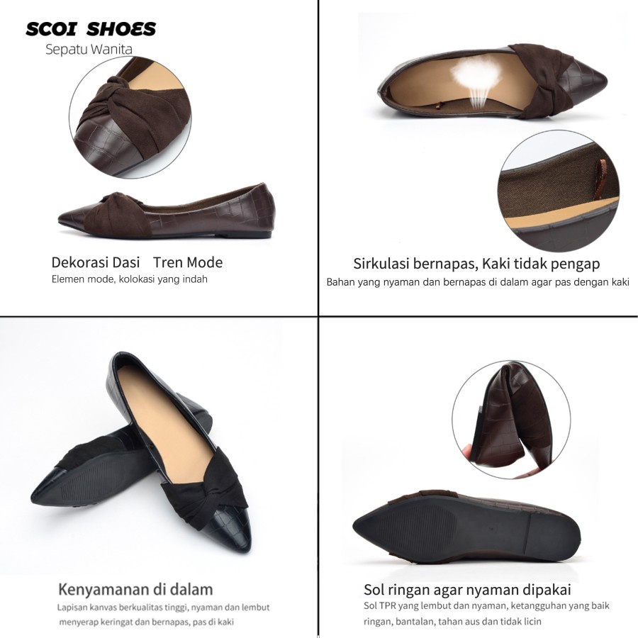 Sepatu Flat Wanita Yang Diimpor Dengan Ujung Runcing Busur Ballet Flat - Scoi Shoes