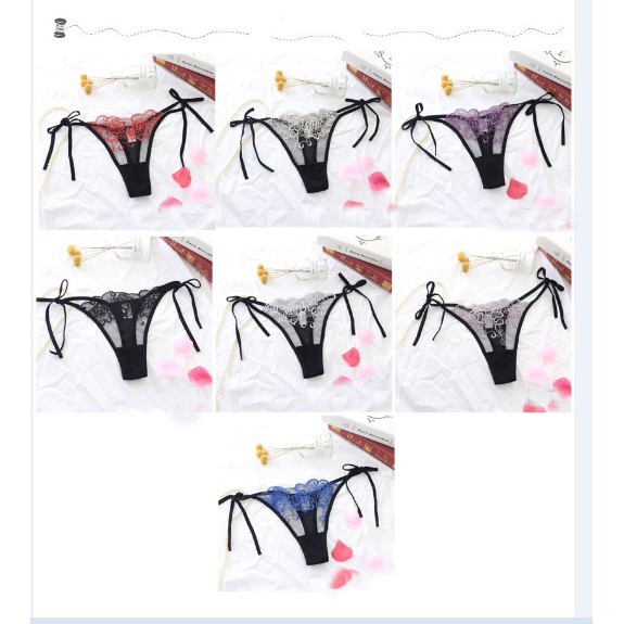 Gstring Celana Dalam Sexy Transparan Brokat Lace pola bordir C152