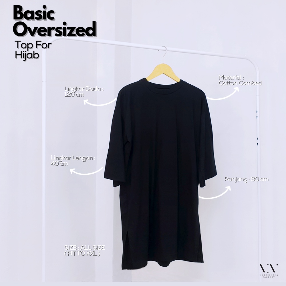 Velonesia - Basic Tshit Oversize Lengan 3/4 Bahan Cotton Combed Fit to XXL