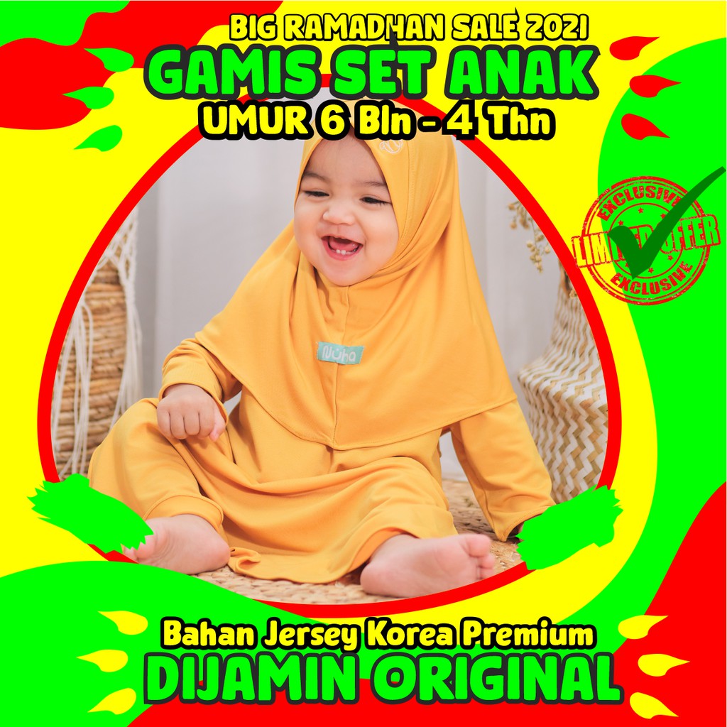Terbaru Set Gamis Anak Perempuan Model Syari Polos Lucu Wollycrepe Warna Mustard Ukuran XS-XL