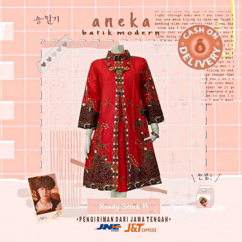 SANTIKA DRESS BATIK WANITA SELUTUT ALLSIZE JUMBO LD 120 WARNA MERAH CABE MIX COKLAT KONDANGAN
