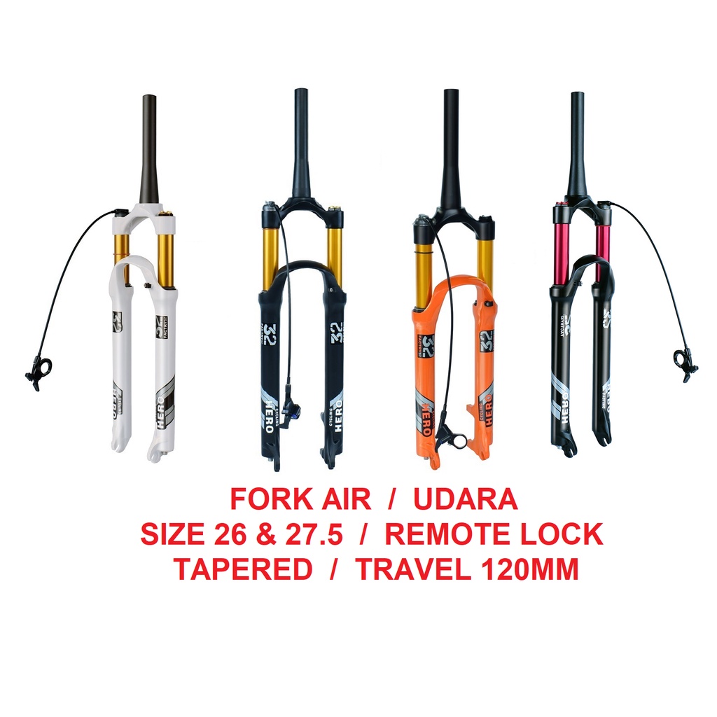 Fork HERO AIR TAPER 26 27,5 REMOTE Travel 120 TAPERED 26inch 27.5inch udara angin Lock out garpu mtb