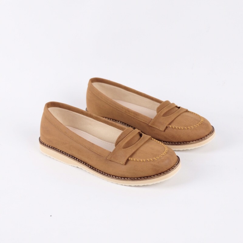 [SIAP KIRIM] BRShoes22 Tan Sepatu Kerja Casual Slip On Wanita