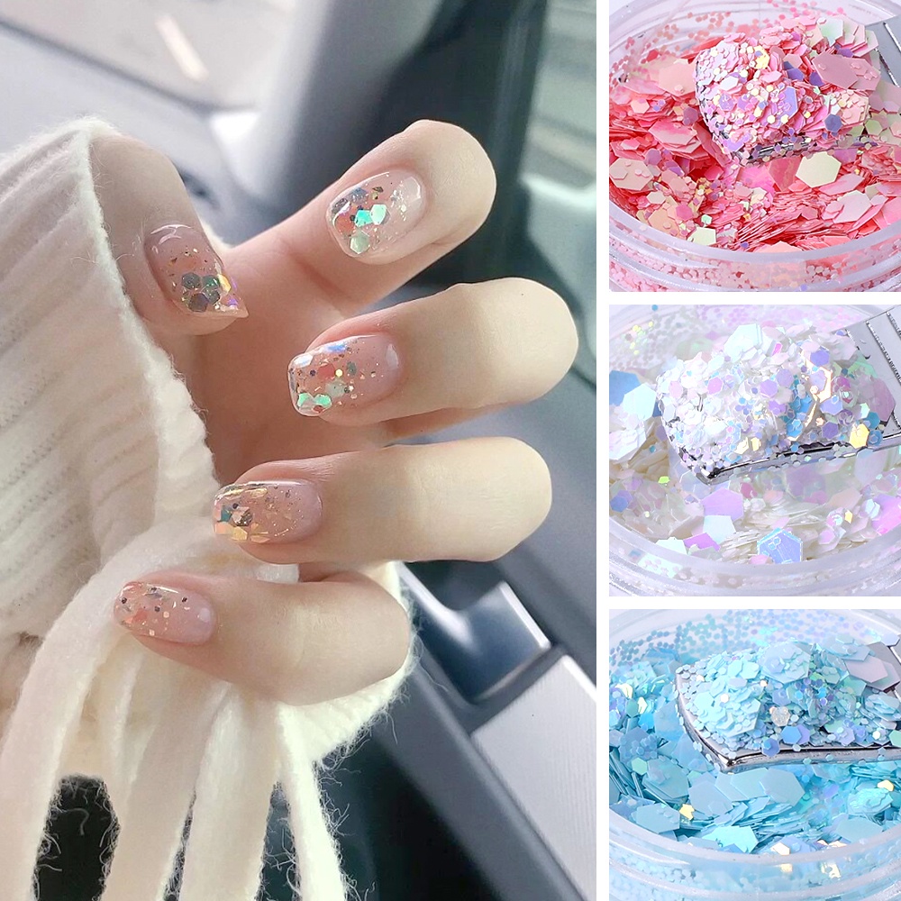 1 Kotak Payet Glitter Bentuk Hexagon 3D Untuk Dekorasi Nail Art