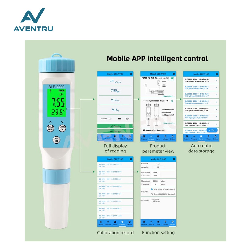 Smart 3in1 PH EC Temperature Meter BLE 9902 Tester Pengukur Kualitas Air