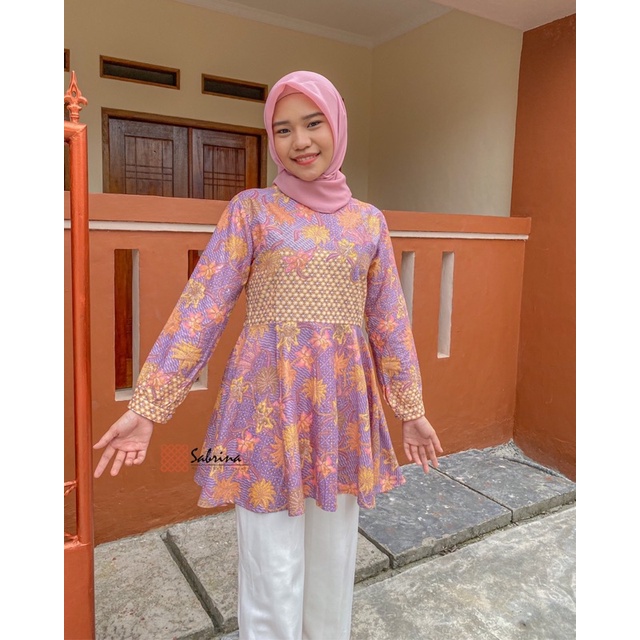 Delia Peplum Blouse Atasan Batik Kerja Kantor Cantik Modern Kekinian Pastel Lilac