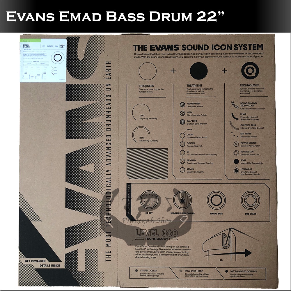 Head Drum Evans EMAD Batter Clear Bass 22 Inch (Batter / Head Dalam)