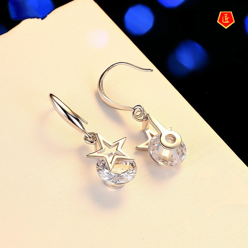 [Ready Stock]Women's Fashion Long Elegant Diamond Star Earrings