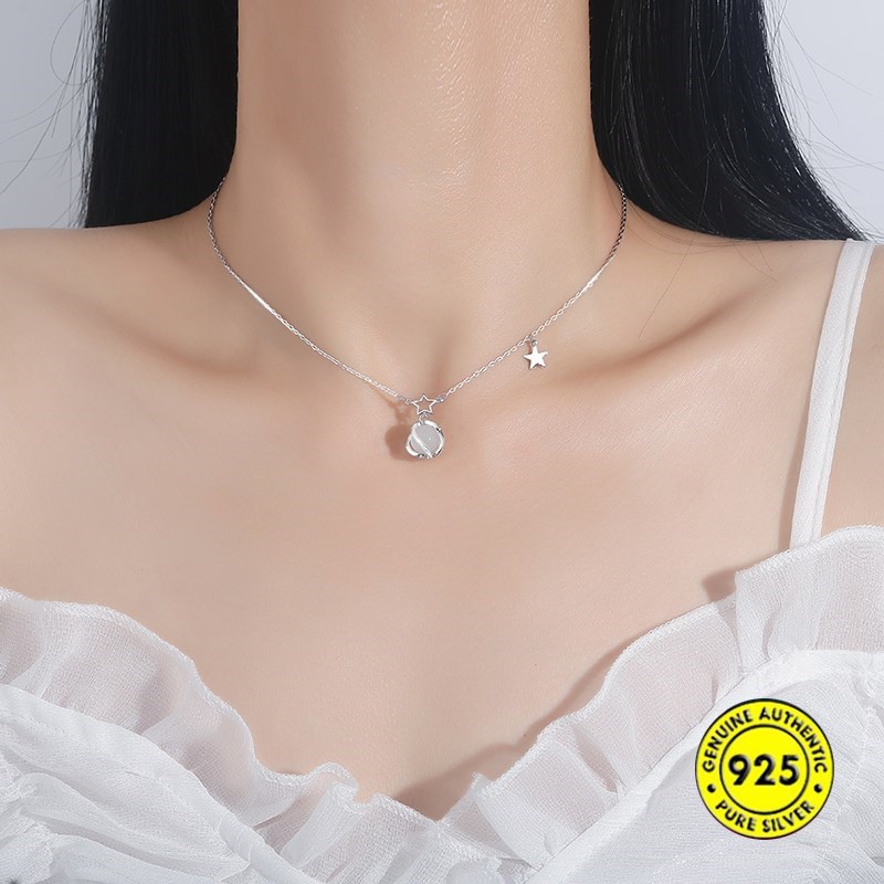 Kalung Rantai Sterling Silver 925 Dengan Liontin Bunga Untuk Wanita