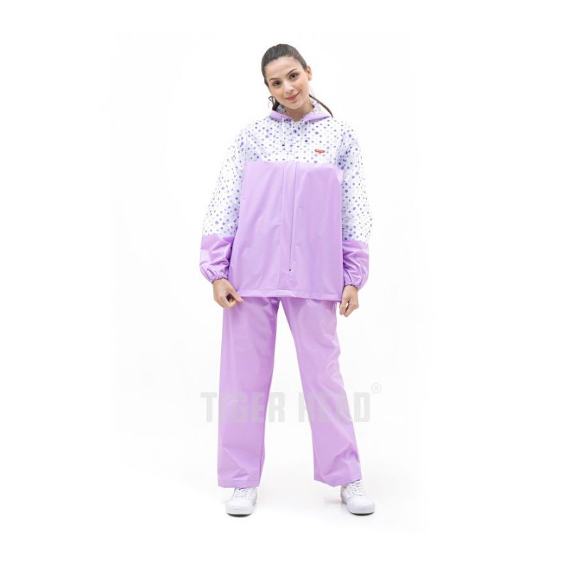 Jas hujan wanita mantel jaket celana polkadot Tiger - 68203 4U CLOTHING bisa COD