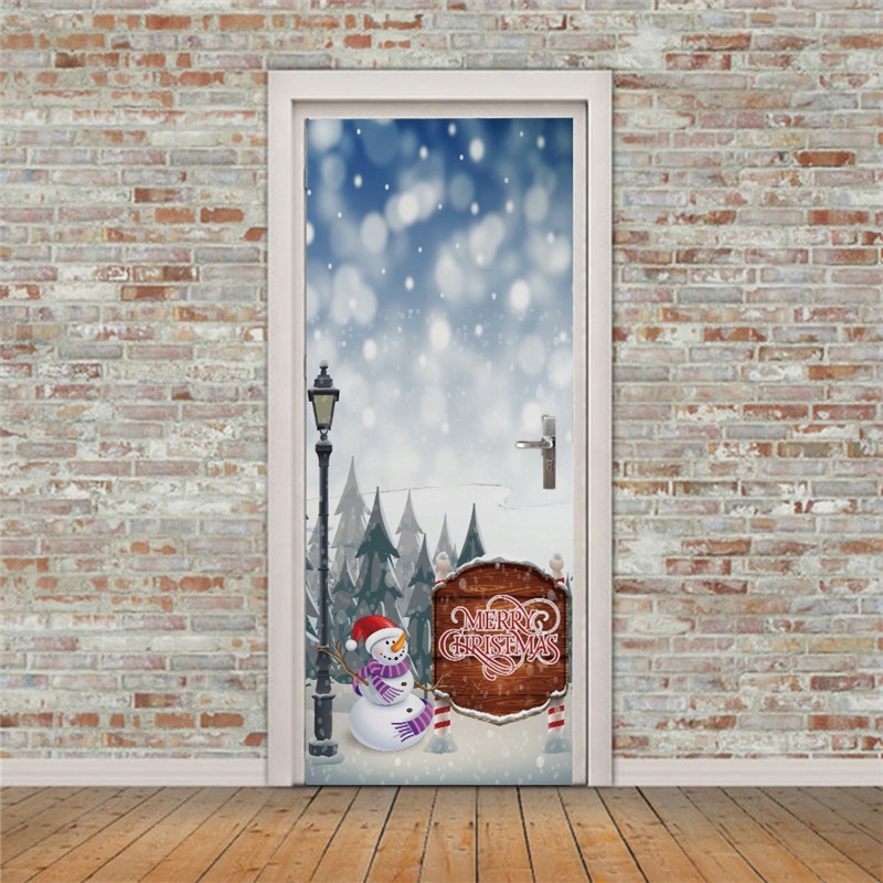 Zzz 2pcs / set Stiker Dinding / Pintu / Kulkas Anti Air Motif Snowman / Pohon Natal