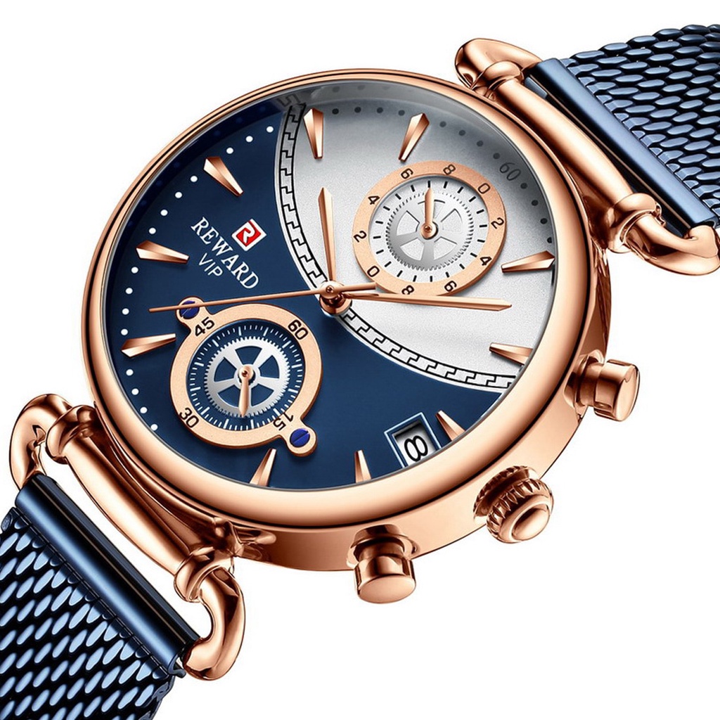 REWARD Women Watches Fashion Rose Gold Female Clock Business Quartz Watch Men Stainless Steel Waterp