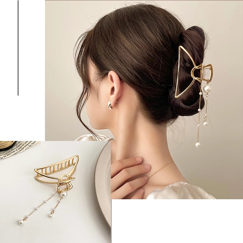 AY(CN) Simple Fashion Metal Tassel Hair Clip Butterfly Pearl Gold Chain Hair Clip Headdress Hair Accessories