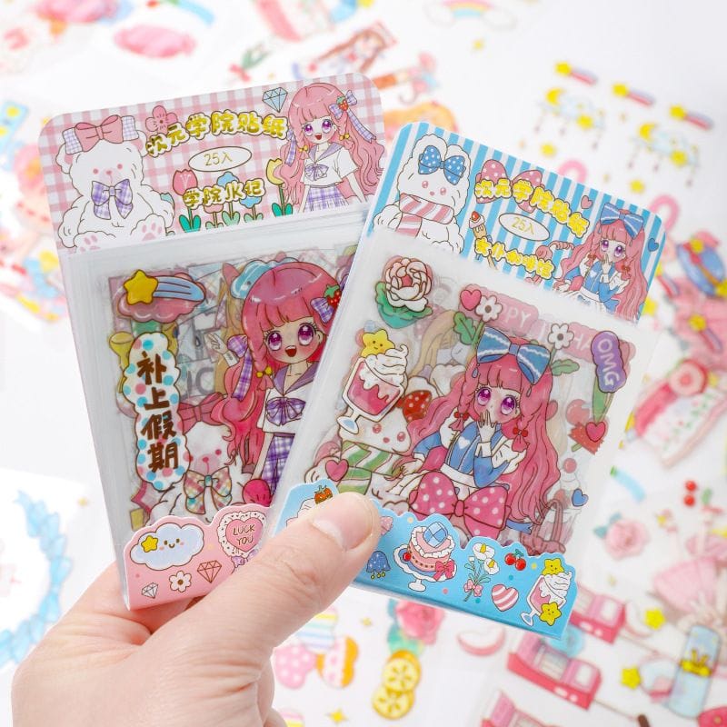 Stiker Aesthetic Karakter Cute Lucu 1 Pack Isi 25 Lembar Bahan PET