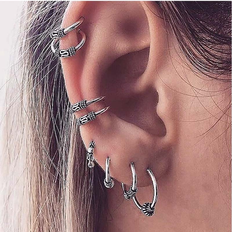 8piece/sets Alloy Hoop Earrings Pinna Helix Tragus Piercing Vintage