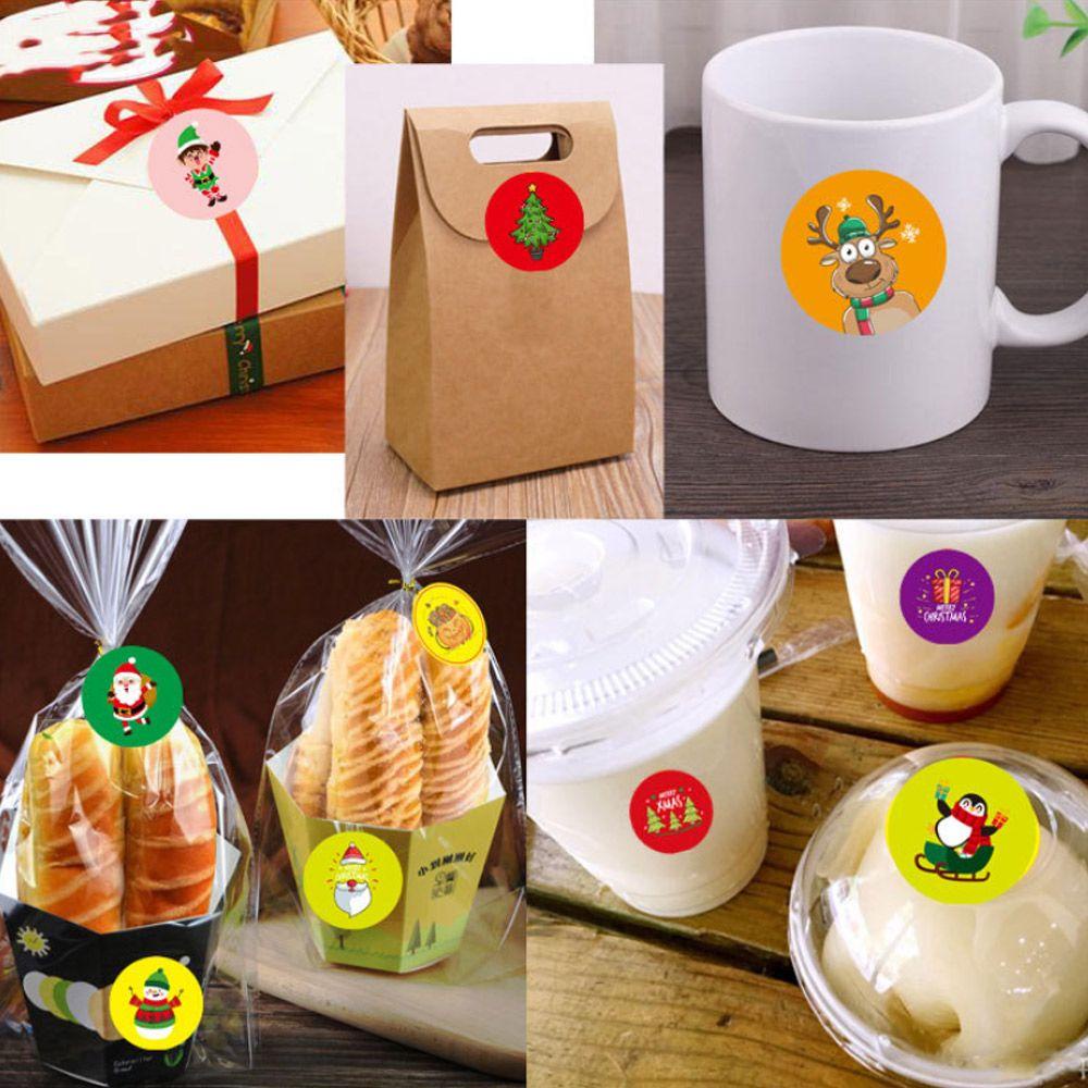 R-flower 500Pcs/Roll Stiker Natal Perlengkapan Pesta Sealing Merry Christmas Handmade Sticker