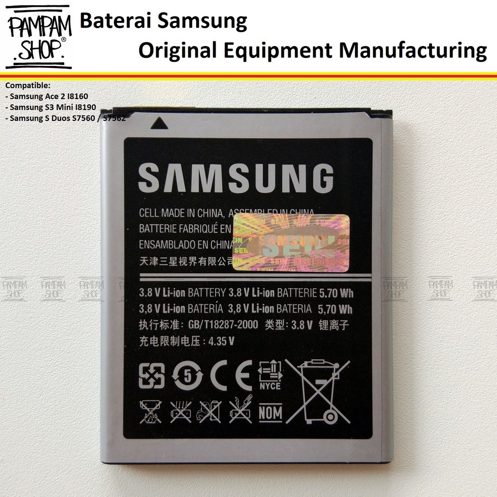 Baterai Samsung Galaxy Ace 2 I8160 Original OEM Battery Batrai Batre HP SEIN Handphone