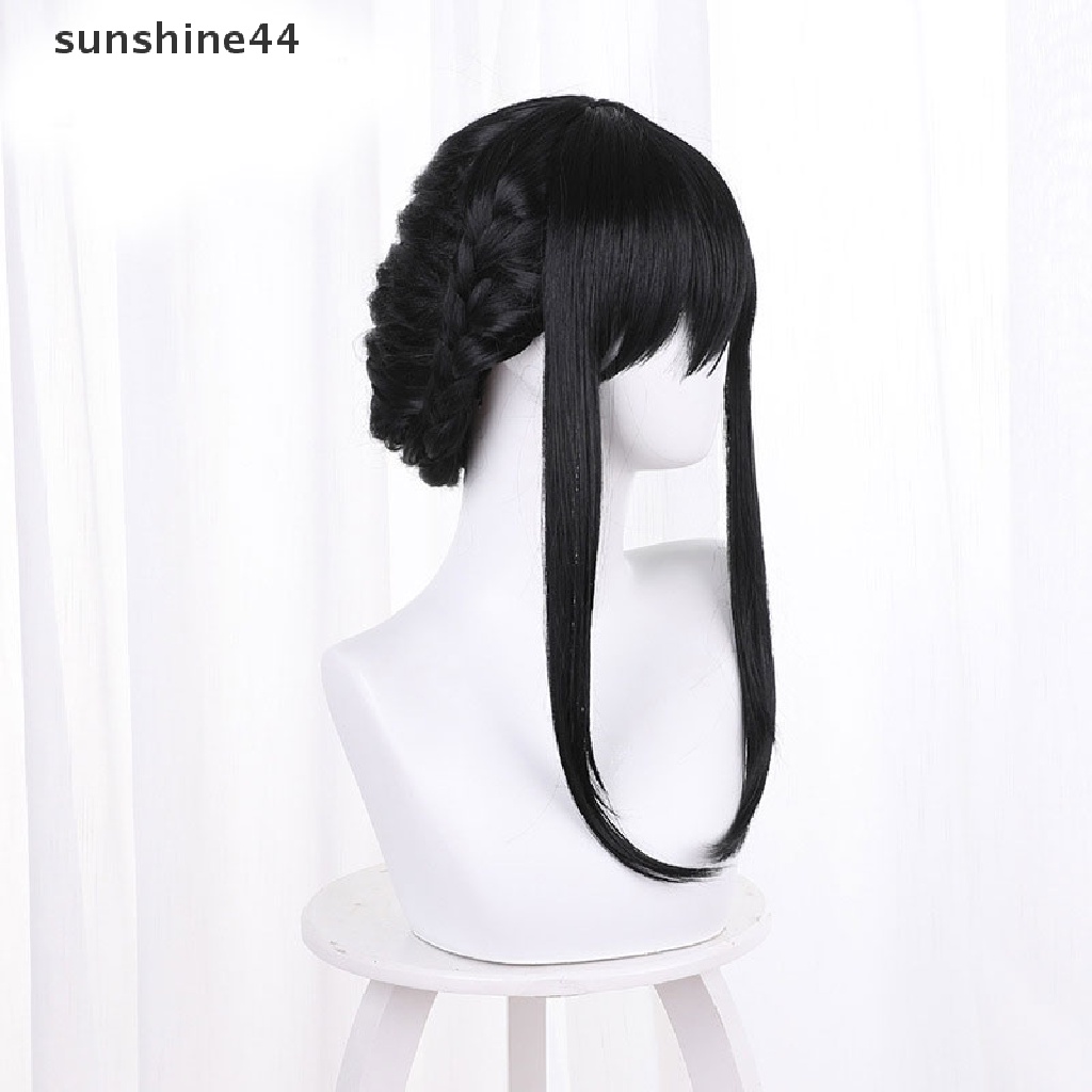 Sunshine Yor Forger Wig / Rambut Palsu Hitam Panjang + Anting Untuk Cosplay Anime