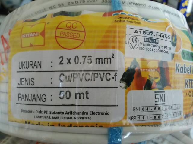 Kabel Serabut NYMHY / NYYHY 2x0,75mm x 50M KITANI (Standar SNI-LMK)