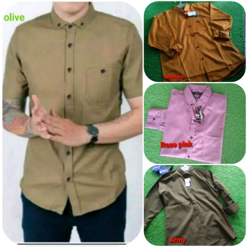 Kemeja Pria Polos Warna Olive Katun Toyobo