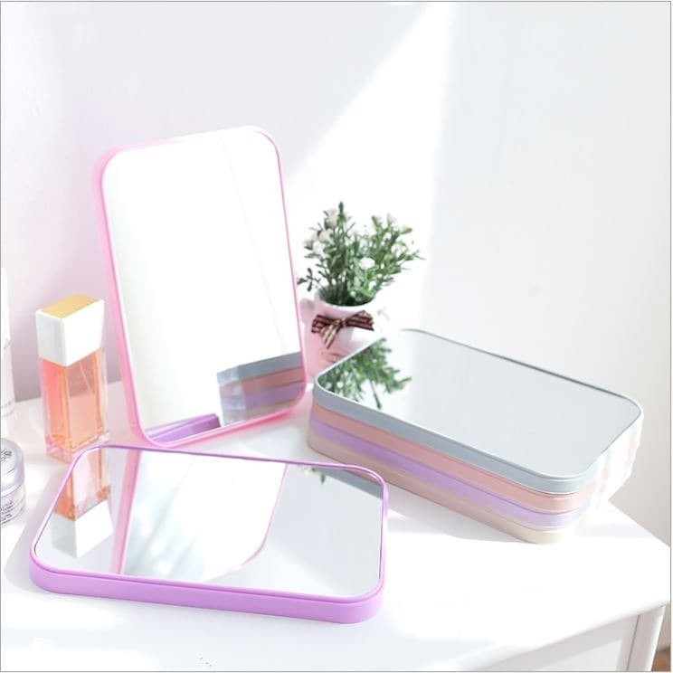 Cermin Kotak Kaca Rias Kotak MakeUp Kreatif Cermin Lipat Persegi Portable Beauty