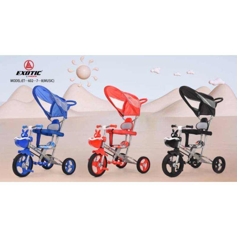 Sepeda Sepedah Speda Dorongan Kereta Anak Bayi Roda 3 Tiga tricycle exotic 602 7-8 Musik Murah