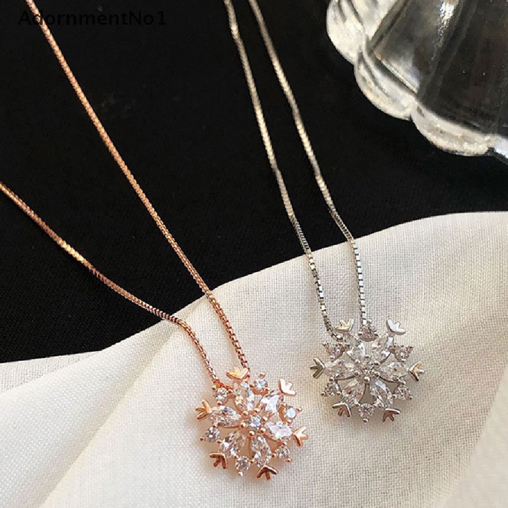 (AdornmentNo1) Kalung Rantai Rose Gold / Silver Liontin Snowflake Hias Cubic Zircon Untuk Wanita S-N605