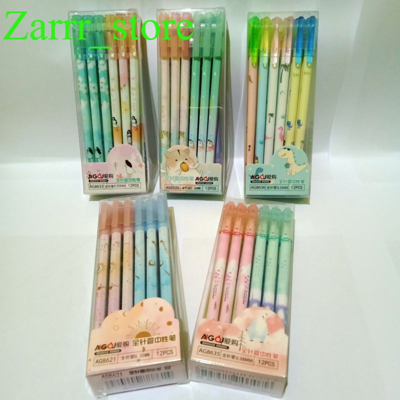 

12 PCS 1 LUSIN Pulpen Karakter Lucu Aigou Gel Pen Fancy Karakter Lucu Aigou