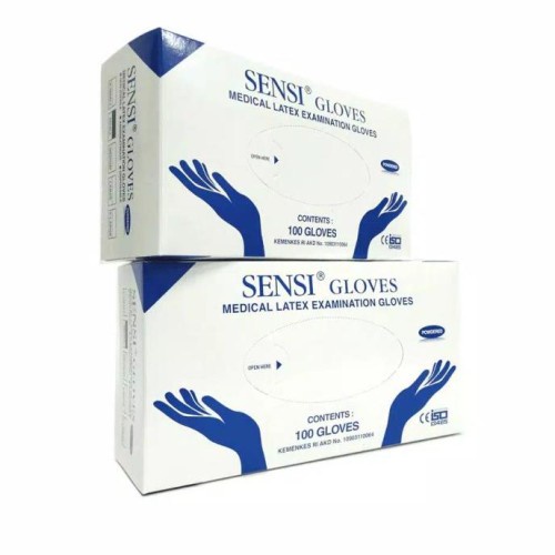 Sarung Tangan Sensi Latex Powdered isi 100pcs/box - SIZE SMALL, MEDIUM, LARGE