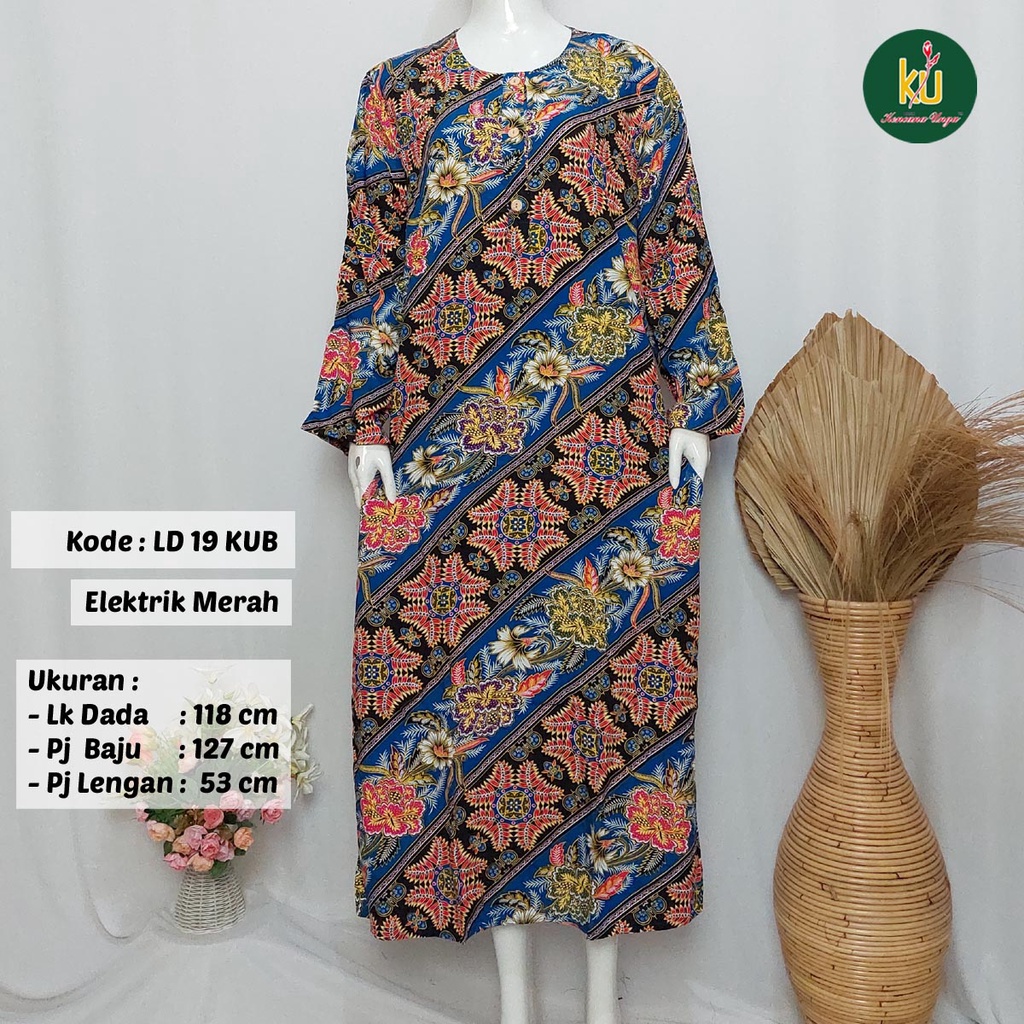 COD LD 20 KUB | DASTER PANJANG KENCANA UNGU ASLI LABEL BIRU | LongDress Wanita Lengan Panjang Busui ini-Elektrik Merah B
