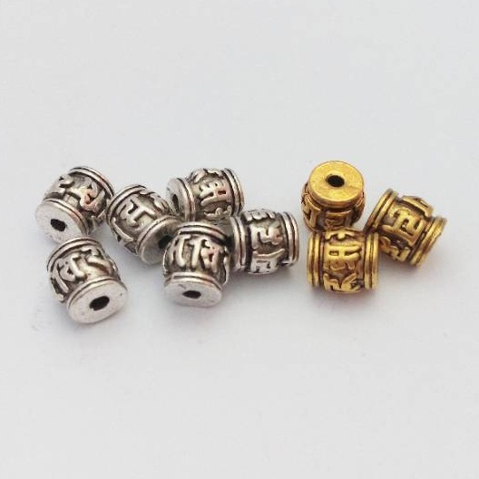 Metal Alloy Spacer Bead Simbol Mantra "Om Mani Padme Hum" Bahan Aksesoris Gelang Kalung