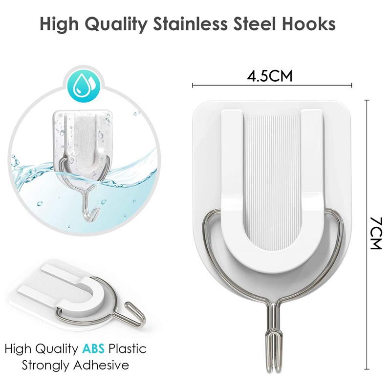 6pcs / set Kait Gantung Dinding Seamless Bentuk U Hemat Ruang Tanpa Bekas Untuk Dapur / Kamar Mandi