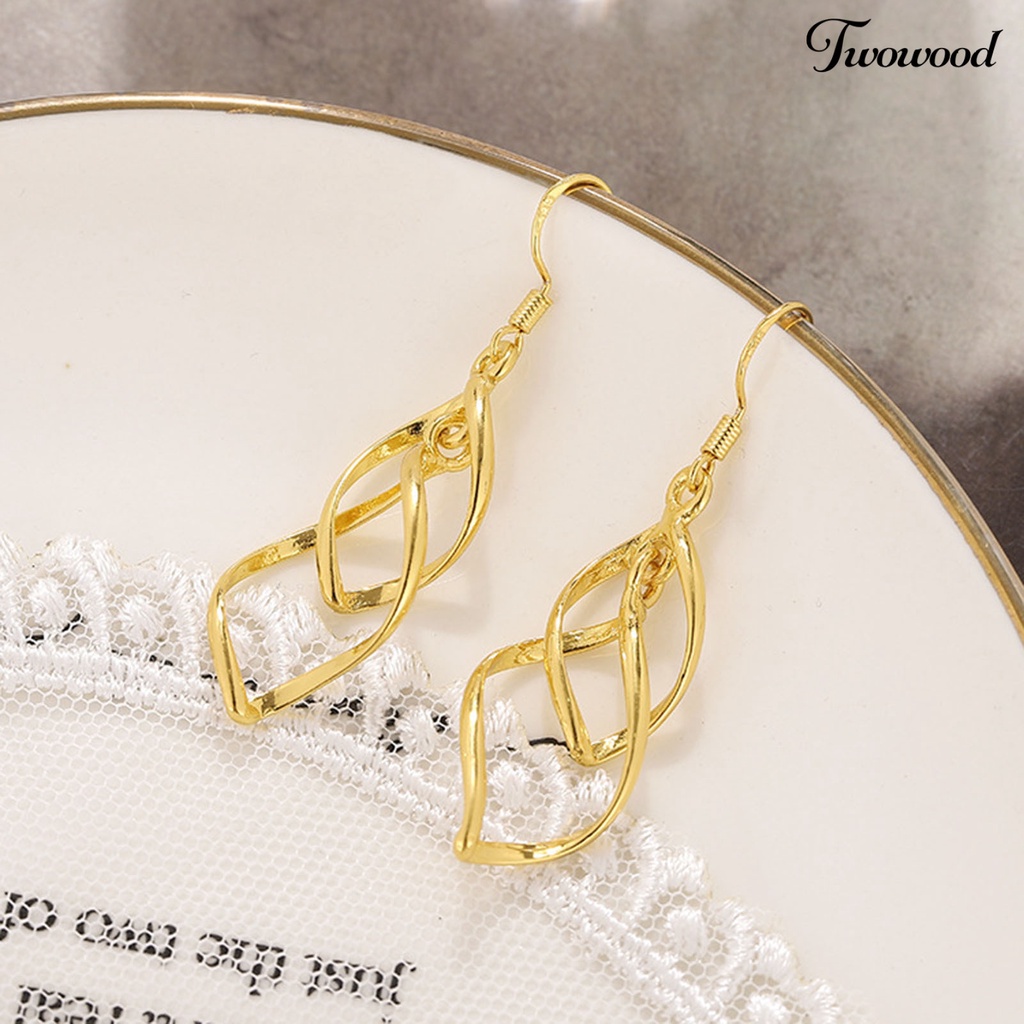 1 Pasang Anting Hook Linear Swirl Gaya Bohemian Tahan Lama