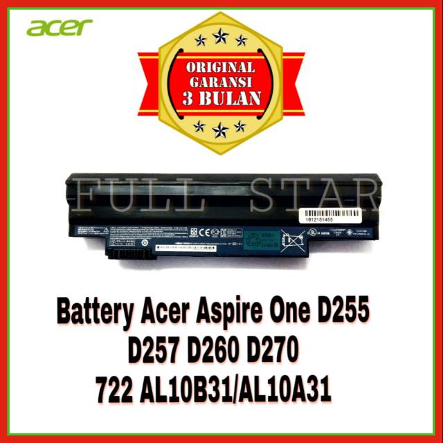 Baterai Original NoteBook Acer Aspire One 722 D255 D257 D260 D270 522 NAV70 PAV70 AL10B31