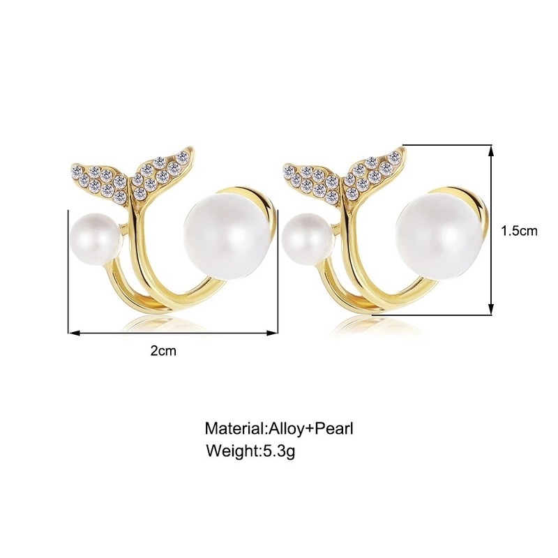 1 Pasang Anting Stud Desain Ekor Ikan Aksen Mutiara Kristal Imitasi Untuk Perempuan