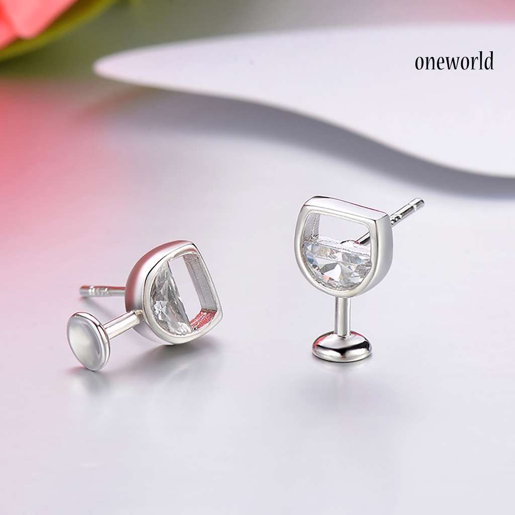 OW@ 1 Pair Women Earrings Craft Workmanship Jewelry Gift Anti-rust Women Cubic Zirconia Ear Studs for Dating